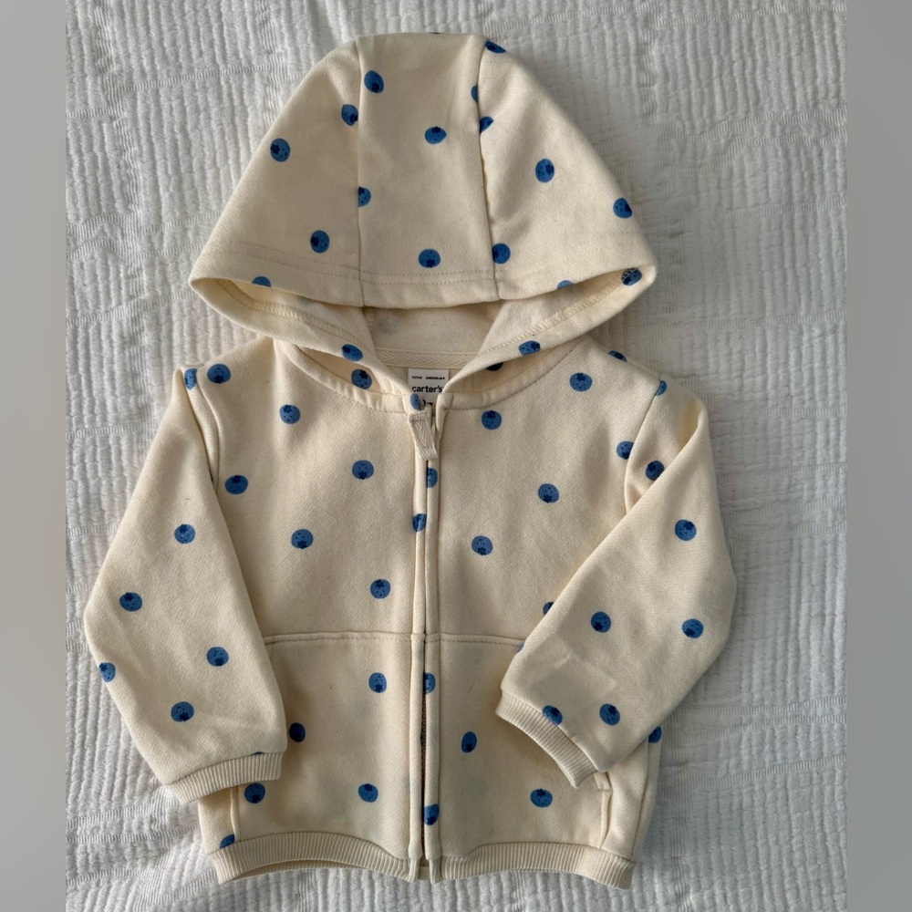 Carter's Cream Zip Hoodie with Blueberry Polka Dots